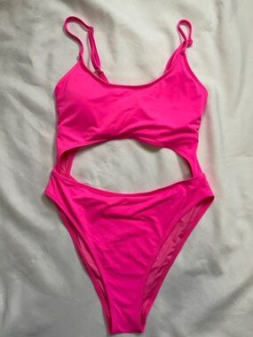 Neon Pink Cutout One-Piece Swimsuit for Women